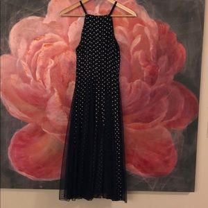 Navy and white polka dot dress